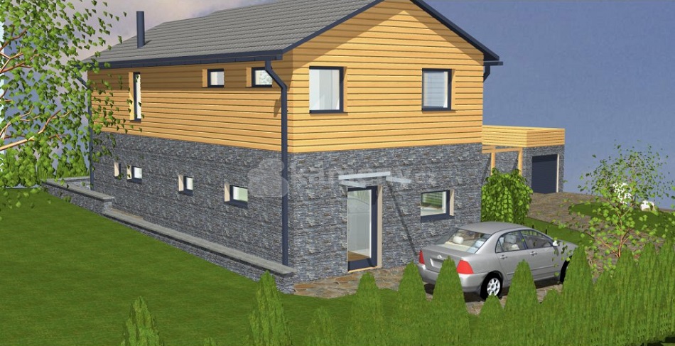 Grafický návrh 3D fasády, zahrady a garáže z přírodního kamene1